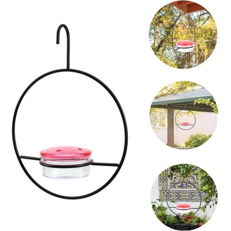 Comedero para colibríes, Con gancho, Contiene comida y agua, Imprescindible para los amantes de las aves, Para patios y jardines, Negro, rosa (1/5)
