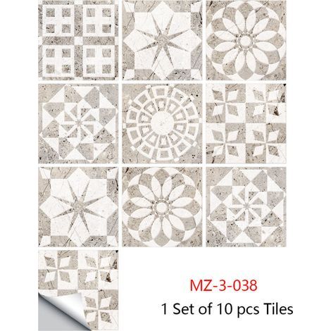 Stickers Carrelage Cuisine, 10 pièces Autocollant en Tuile Auto-Adhésif Sticker Imperméable en PVC Autocollants de Carreaux Carrelage Adhesif Mural pour Salle de Bains et Cuisine (1/3)