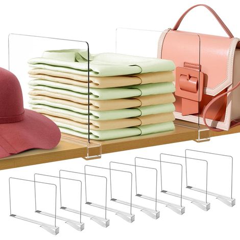 8 Pièces Séparateur d'Étagère en Acrylique Transparent, Separateur Etagere Acrylique, Organisateur Armoire Vetement, 30 x 20 cm pour Organisateur Armoire Vêtement, Placard de Bain et Bibliothèque (1/5)