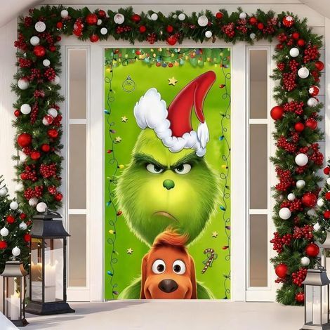 BUNTHAUS 90 x 200 cm Noël Porte Couverture Décoration - Bannière de Porte Noël Décorative à Suspendre pour Extérieur, Porte d'Entrée et Véranda, Grande Décoration Festive