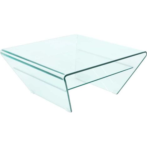 Tavolino basso HOLOW con ripiano – Tavolino basso design asimmetrico in vetro temperato