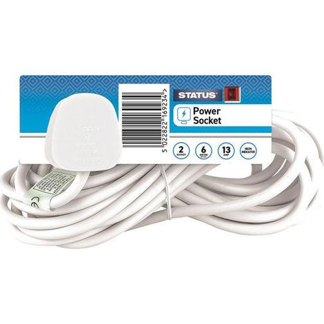 STATUS 240V 2-Gang White Extension Lead 6M Cable