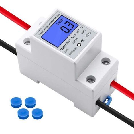 Compteur électrique, Compteur D'Énergie 230V 5 (80) A 2 fils 2P Écran Numérique LCD avec rail DIN Monophasé Électronique Rail-Électronique d'alimentation numérique KWh (1/4)