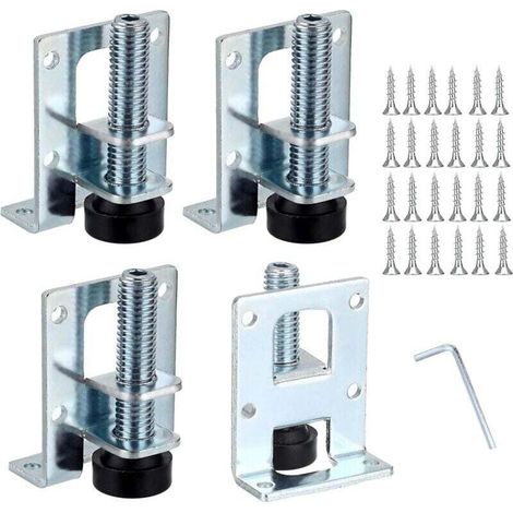 Set aus 4 verstellbaren L-förmigen Möbel-Nivellierfüßen, Möbelbefestigungswinkeln, Nivellierfüßen aus Metall für Werkbänke, Schränke, Kleiderschränke, 5,1 cm.
