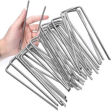lot De 50 Piquets De Fixation, 2.5 Mm 15 Cm Long Acier, Argent, Sardines Pour Tente, Piquet Ancrage Sol Jardin