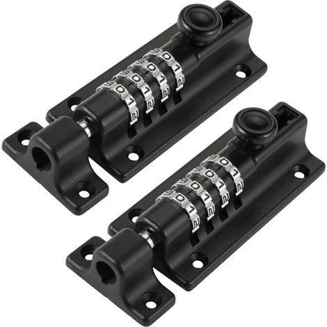 Lot de 2 verrous à combinaison en alliage de zinc massif épais, verrou coulissant de sécurité avec mot de passe, pour abri de jardin, garages, clôtures, portails en fer (noir 4,8 pouces) (1/5)