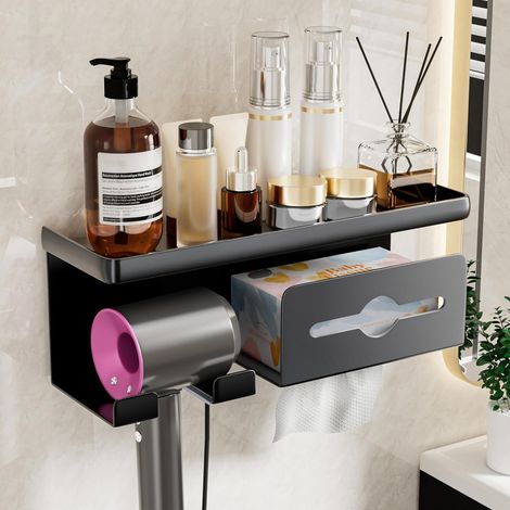 Haartrocknerhalter, 3-in-1 Wandorganizer für Haarstylinggeräte, multifunktionaler Haartrockner-Organizer (grau) (1/5)