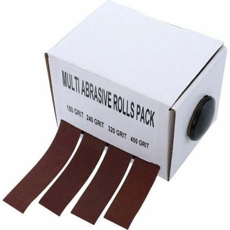 Rouleau Papier Abrasif - 25 mm x 6 m - Grains 150 240 320 400 - Pour Bois Métal Aluminium Cuivre - 4 Rouleaux (1/3)