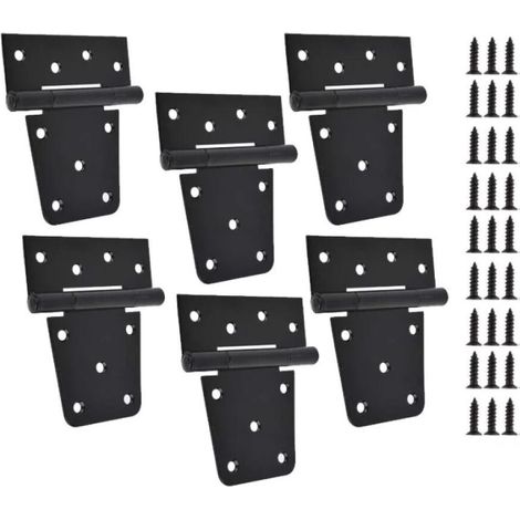 Charnières de Porte Pliables Robustes T, 6 Pièces, Noir, pour Portes en Bois, Portail de Jardin, Extérieures (1/5)
