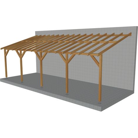 Toit de terrasse 8x3 – Pente 30% – Bois massif traité CL3 marron – Conception facile à installer – Supporte couverture légère – Jardinatoire (1/5)