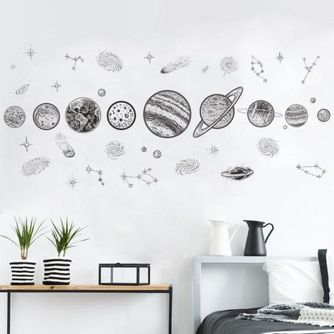 Stickers muraux croquis de planètes spatiales pour chambre à coucher (1/3)