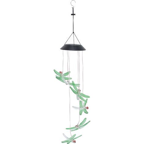 Solarbetriebenes Windspiel, lichtempfindlich, wasserdicht, automatischer Betrieb, grüne Libellenform, farbwechselnde Lichter (1/5)