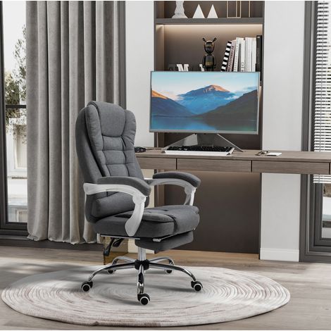 Chaise de bureau ergonomique réglable avec repose-pieds, dossier inclinable 135°, assise pivotante 360°, accoudoirs confort et roulettes, gris - CHICFURN (1/5)