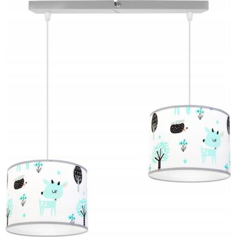 Lampe Suspendue - Abat-jour En Tissu - E27 - 2 Sources Lumineuses - 85 Cm Hauteur Réglable - Bleu Clair Et Orange (1/4)