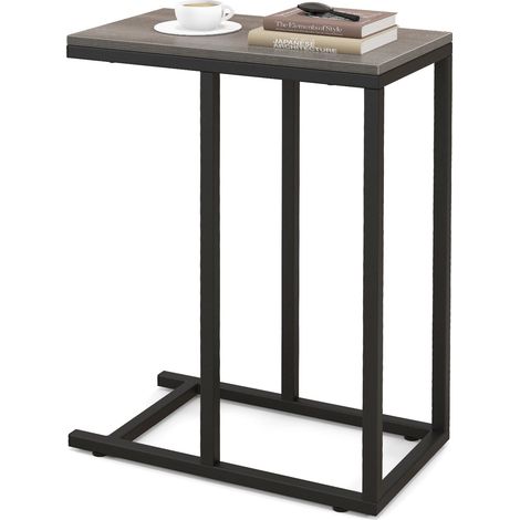 COSTWAY C-Shaped End Table for Couch and Bed 64 CM High Sofa Side Table-Oak (1/5)