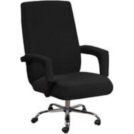Housse de chaise de bureau avec accoudoirs en lycra jacquard antidérapant souple et extensible lavable en machine, Polyester, (Grand, Noir)