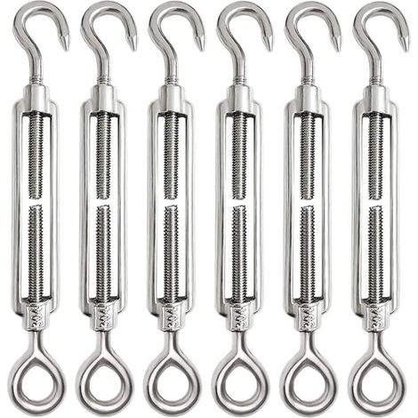 Lot de 6 tendeurs de fil - Tendeurs à crochets - Tendeurs en acier inoxydable - Pour une utilisation intensive (M5) (1/4)