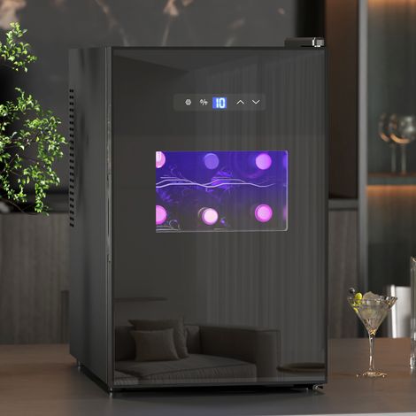 Cave à vin réfrigérateur à boissons 39L capacité 15 bouteilles, éclairage LED intérieur et thermostat ajustable entre 8 et 18 degrés pour conserver vins et sodas (1/5)