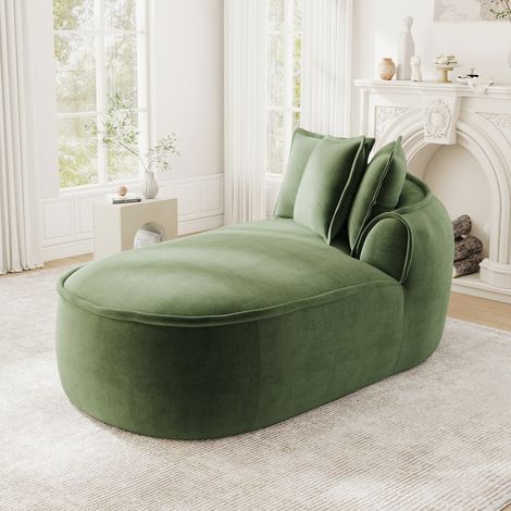 Canapé méridienne Manchester avec coussins en chenille verte (1/5)