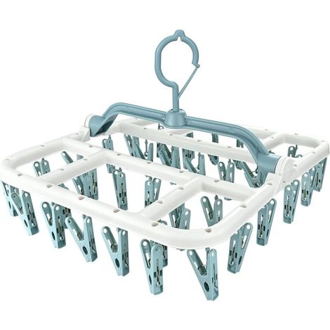 Séchoir à chaussettes avec 40 pinces à linge, séchoir à linge pliable d'intérieur avec crochets coupe-vent (1/5)
