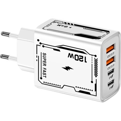 Chargeur mural USB-C 4 ports 120 W, charge rapide QC3.0 PD, compatible iPhone 16 et 15, Huawei, Samsung et Xiaomi (1/5)
