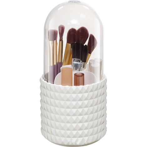 Porte-pinceaux de maquillage anti-poussière 360° rotatif, grande capacité 5 compartiments, boîte de rangement à motif écossais pour maison. (1/5)