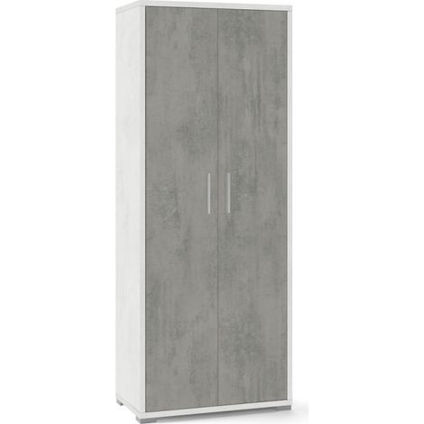 Armario multiusos de dos puertas Cemento Blanco 71x41x h182 cm