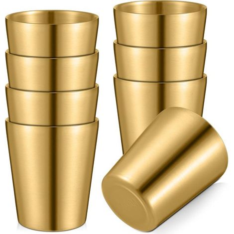 8 piezas, Taza de acero inoxidable con aislamiento térmico, Taza de café, Taza de metal, Reutilizable, oficina, fiestas y camping, Dorado, 260 ml (1/5)