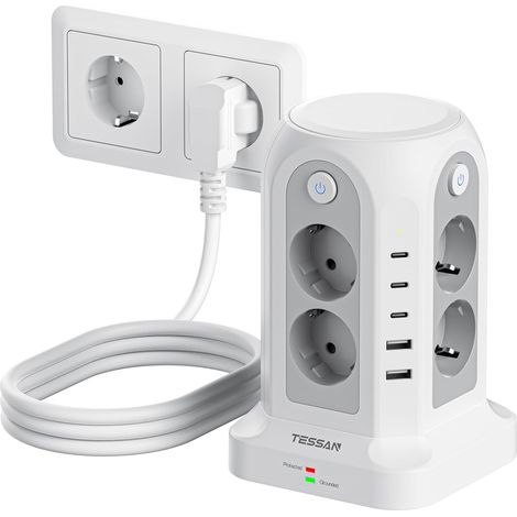 Tour Multiprise avec Interrupteur, Rallonge Electrique 2M avec USB C  Prise Multiple Parafoudre et Surtension, 3680W, 8 Prises Secteur, 2 USB-A (1/5)
