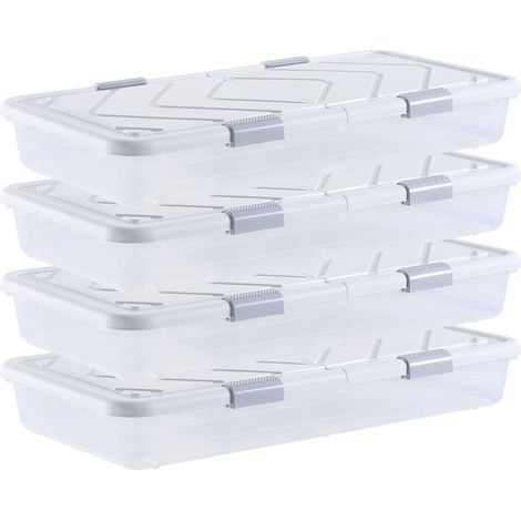 Boîte de Rangement Sous Lit à Roulettes 42L Organisateur avec Couvercle et Poignées pour Vêtements Chaussures 80,5x39,6x17,5cm (1/5)
