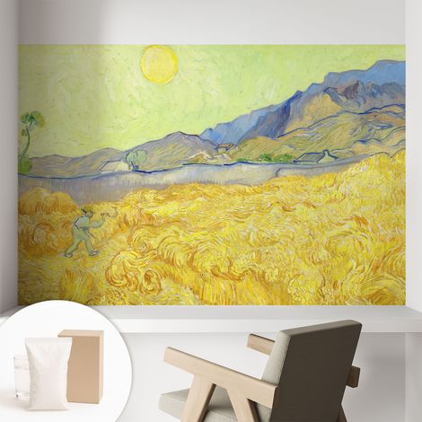 Papier peint intissé pour salon chambre à coucher peint imprimé pour mur - Colle incluse gratuite Champ de blé 104x70 cm (1/5)