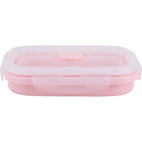 Boîte déjeuner pliable en silicone rose, récipient alimentaire portable 350 ml, micro-ondable et lavable, lunchbox compacte et étanche. (1/3)