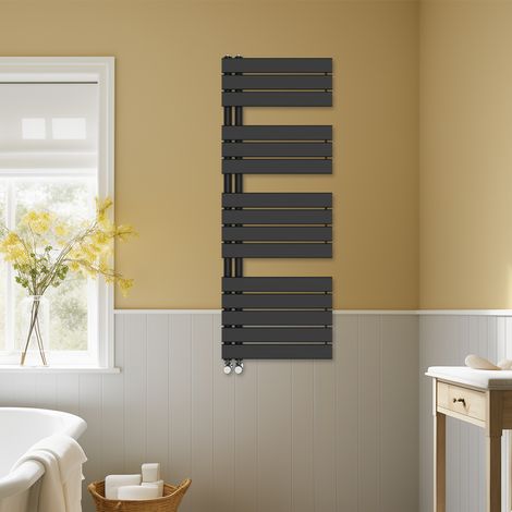 Designer Heated Towel Rail Radiator Modern Bathroom Flat Panel Warmer Rads 1380x500mm Black