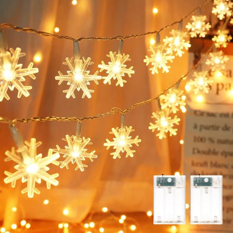 Blanc Chaud [Lot de 2] Lumières de Noël Intérieure, 6M 40 LED Guirlande Lumineuse de Flocon de Neige à Piles Fairy Lights Décoration pour Maison Chamb