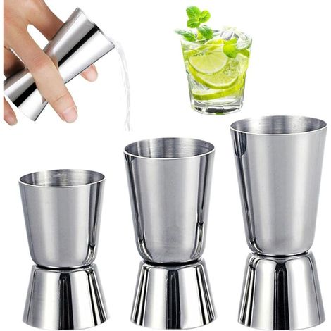 Juego de 3 medidores dobles profesionales para cócteles, fabricados en acero inoxidable (30 ml / 40 ml / 50 ml). Ideales para bares, fiestas o catas de vino. (1/5)