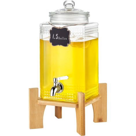 Distributeur de Boissons de 5,5 L, Fontaine à Eau en Verre Alimentaire avec Support, Robinet en Acier Inoxydable, Distribution de Jus Limonade Thé Glacé, pour Restaurants, Hôtels, Cafés, Soirées (1/5)