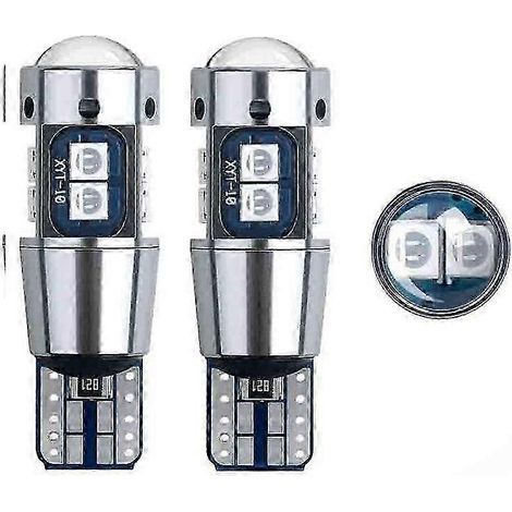 Lot de 2 ampoules LED W5W T10 Canbus sans erreur 3030 10SMD 5W5 pour clignotant latéral, blanc ultra-brillant, culot Cuneus (1/5)
