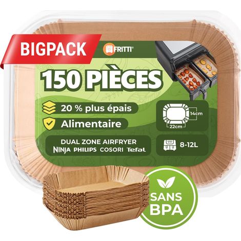 Lot 150 feuilles papier sulfurisé friteuse air chaud Certifié DEKRA 22 x 14 cm Rectangulaire Compatible accessoires Dual Zone Airfryer 8-12 l (1/5)