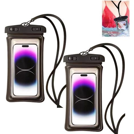 Custodia impermeabile per telefono, ideale per l'uso subacqueo, set da 2 pezzi, per smartphone fino a 7 pollici, per nuoto e immersioni. (1/5)