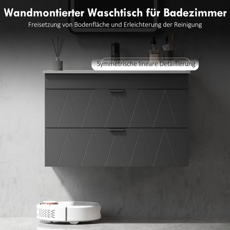 Meuble-lavabo suspendu avec cuvette céramique et tiroirs à fermeture silencieuse, noir (1/4)