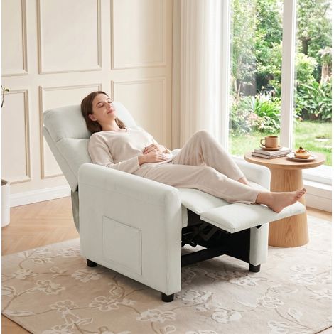 Poltrona relax reclinabile 145°, con tasche laterali, poliestere, bianco crema (1/5)