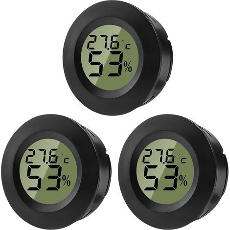 Lot de 3 thermomètres hygromètres numériques ronds pour intérieur, serres, terrariums, valises de guitare, caves à cigares, incubateurs et verre (1/5)