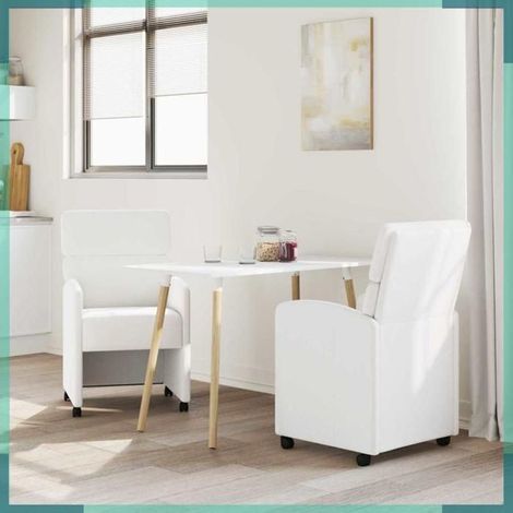 Chaise de salle à manger - 42017891 - Simili cuir blanc - Avec roulettes - Ergonomique (1/5)