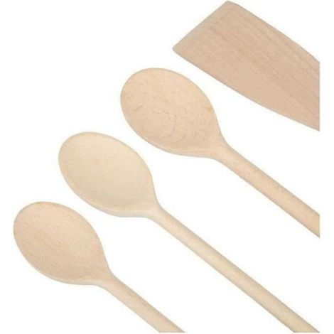 Cuillère - Spatule - Bois De Hêtre - Set De 4 Ustensiles De Cuisine - 25 30 30 35 Cm (1/3)
