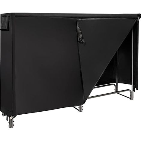 GOPLUS Porte-Bûches Extérieur 192x35,5 CM, avec Housse en PVC Imperméable, Range-bûches Bois de Chauffage Hauteur 122,5CM, Noir