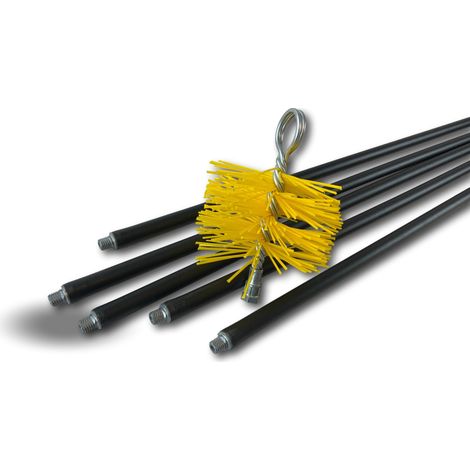 Kibros – Kit de ramonage conduits gainés – Brosse hérisson nylon 125 mm – 5 cannes de 1,4 m – Longueur totale 7 m – Pour cheminées