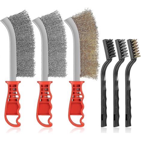 Set aus 6 Metallbürsten (Stahl, Messing und Nylon) zur Reinigung von Schweißschlacke und Kratzern.