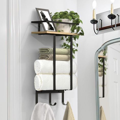 Handtuchhalter Wandmontage Badezimmer Gästehandtuchhalter Schwarz Holz (1/5)