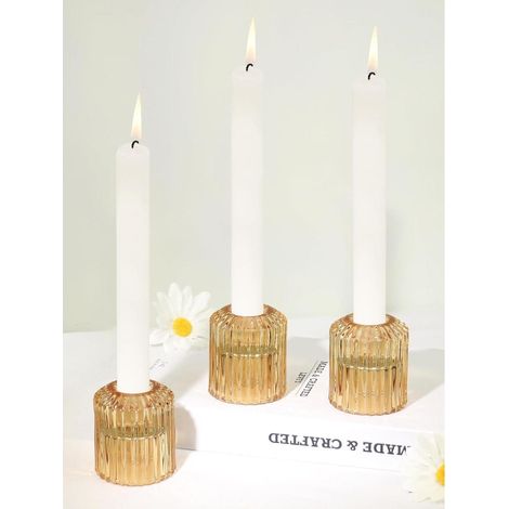 Kerzenständer Glas 3er Set, Bernstein, für Stabkerzen & Teelichter (1/5)