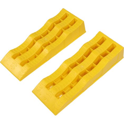 1 paire de rampes de mise à niveau pour VR, 3 cales de roue jaunes en trois étapes pour la stabilisation des terrains inégaux et le stationnement (1/5)